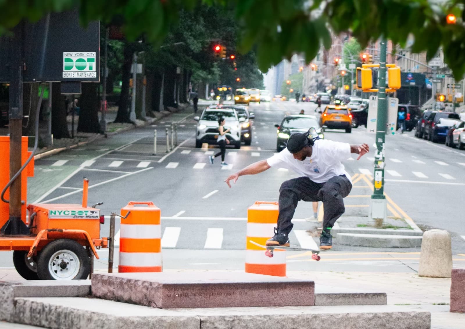 Leon Toppin performing a trick at a skatepark